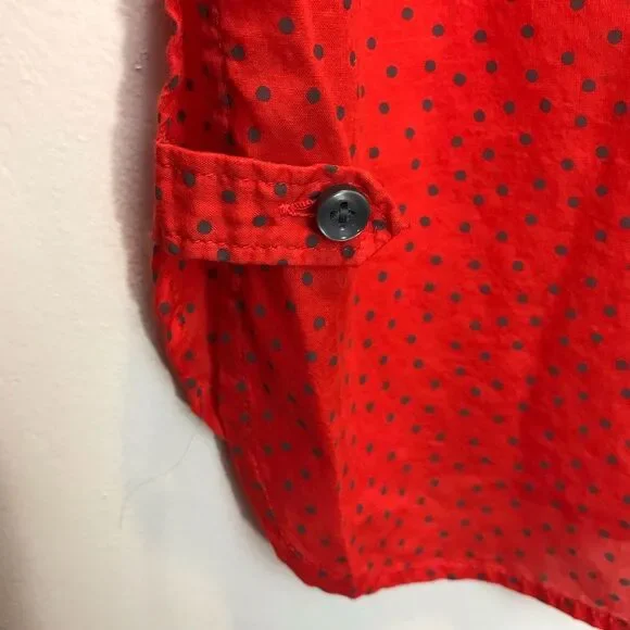 THE LOFT Orange + Gray Polka Dot Blouse Small - Picture 7 of 7